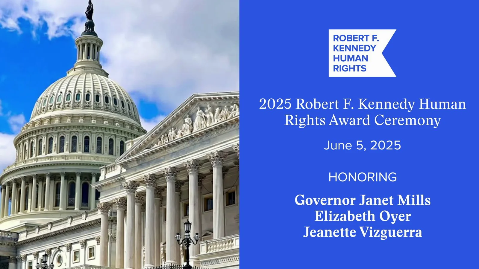 Title card for the 2025 Robert F. Kennedy Human Rights Award Ceremony live stream